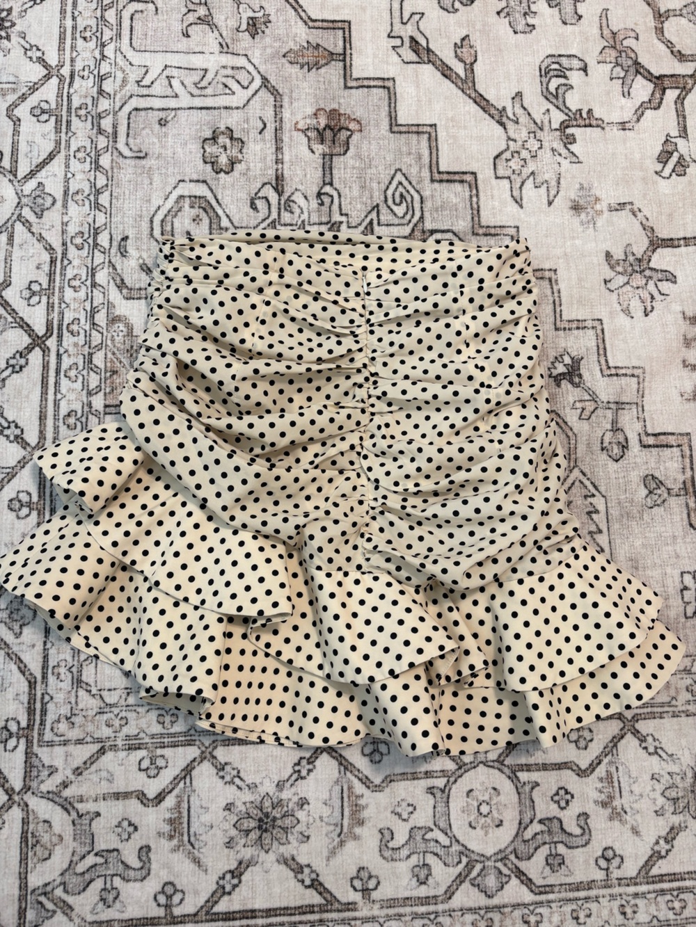 Zara Polka Dot Ivory Ruched Skirt - Picture 5 of 8